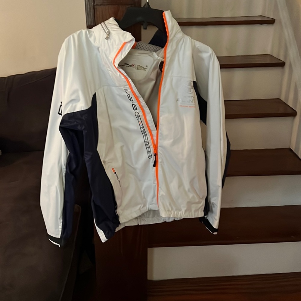 RLX Ralph Lauren white orange and black sailing series windbreaker jacket